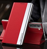 NEW DESIGN Etui à Rabat Magnétique pour Samsung S9 - Etui de Luxe Rouge