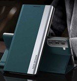 NEW DESIGN Samsung S22 Ultra Magnetische Flip Case - Luxe Hoesje Cover Groen