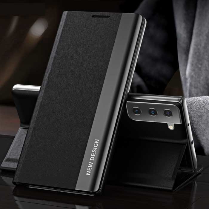 NEW DESIGN Samsung S7 Edge Magnetic Flip Case - Luxury Case Cover Schwarz