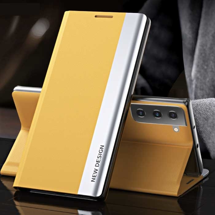 Étui à Rabat Magnétique pour Samsung S10 Plus - Étui de Luxe Jaune