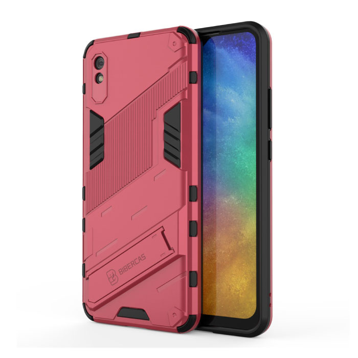 BIBERCAS Xiaomi Redmi 9T Hülle mit Kickstand - Stoßfester Armor Case Cover Pink