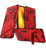 BIBERCAS Xiaomi Redmi 9T Hoesje met Kickstand - Shockproof Armor Case Cover Rood