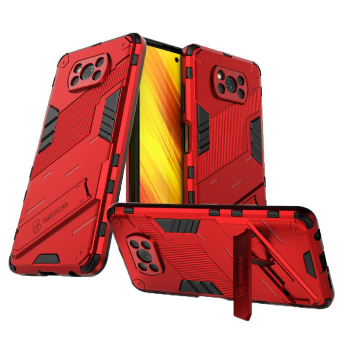 Xiaomi Redmi 10 Case with Kickstand - Shockproof Armor Case Cover Red
