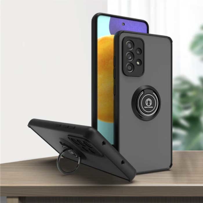 Samsung Galaxy Note 10 Plus Hoesje met Ring Kickstand en Magneet - Schokbestendige Cover Case Zwart