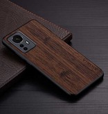 AIORIA Xiaomi 12 Leather Case - Shockproof Case Cover Wood Pattern Brown