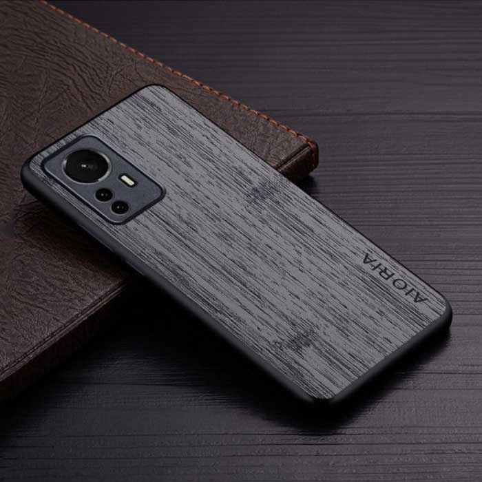 Custodia in pelle Xiaomi 12S Ultra - Custodia antiurto con motivo legno grigio