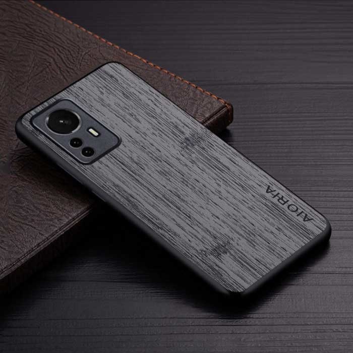 Xiaomi 12S Ultra Leather Case - Funda a prueba de golpes Patrón de madera Gris