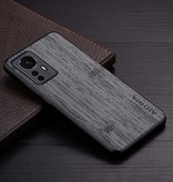 AIORIA Xiaomi 12X Leather Case - Shockproof Case Cover Wood Pattern Gray
