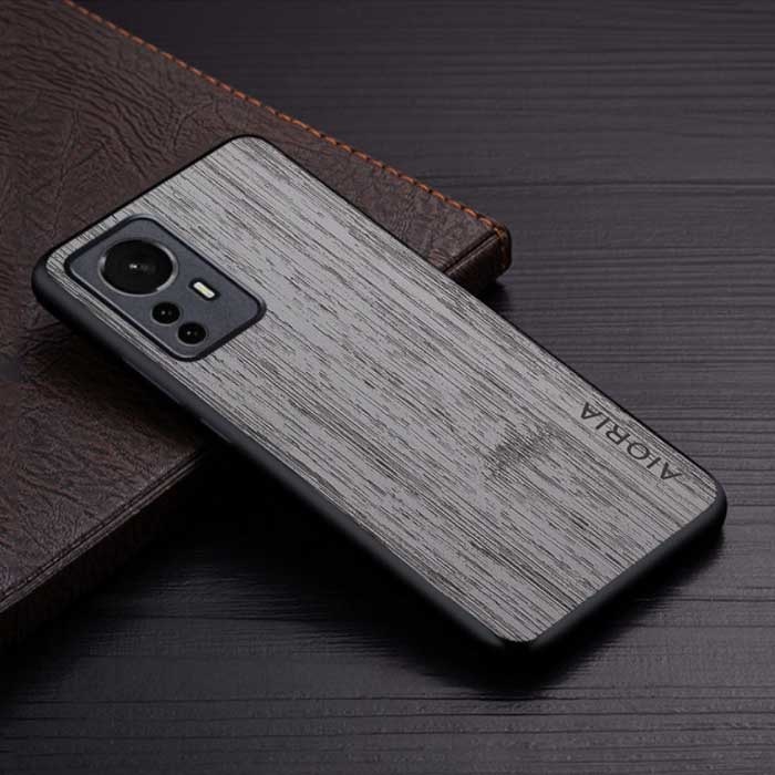 Funda de cuero Xiaomi 12 - Funda a prueba de golpes Patrón de madera Gris claro