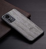 AIORIA Xiaomi 12 Pro Leather Case - Shockproof Case Cover Wood Pattern Light Gray