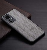 AIORIA Skórzany pokrowiec Xiaomi 12S - Odporny na wstrząsy pokrowiec z wzorem drewna jasnoszary