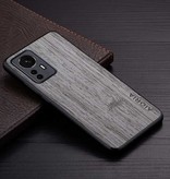 AIORIA Xiaomi 12S Ultra Leather Case - Shockproof Case Cover Wood Pattern Light Gray