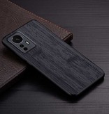 AIORIA Xiaomi 12S Ultra Leather Case - Shockproof Case Cover Wood Pattern Black