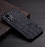 AIORIA Xiaomi 12 Leather Case - Shockproof Case Cover Wood Pattern Black