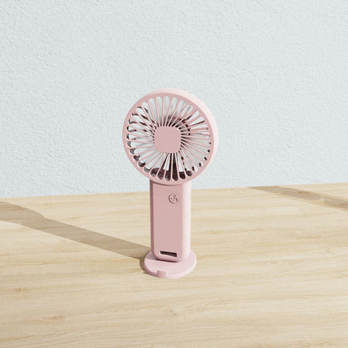 Ventilador portátil recargable - Ventilador de mano con batería y soporte para teléfono Rosa