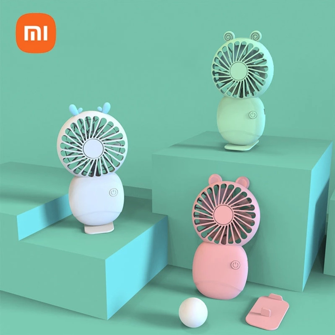 Xiaomi Rechargeable Portable Fan - Battery Handheld Fan with Phone Holder Pink