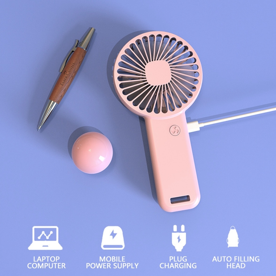 Xiaomi Rechargeable Portable Fan - Battery Handheld Fan with Phone Holder Pink