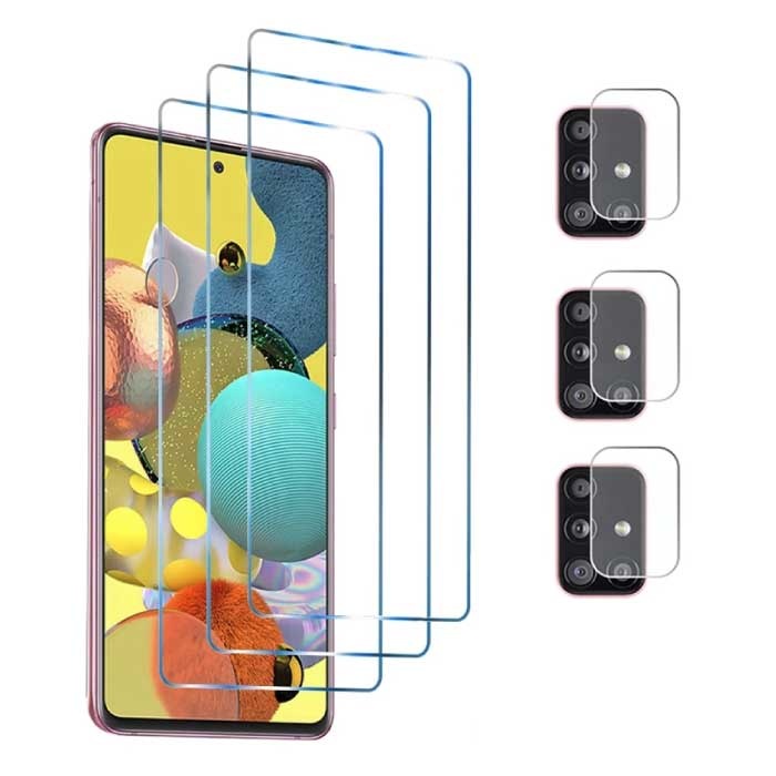 Samsung Galaxy A50 - 6 in 1 Bescherming - 3x Screen Protector Tempered Glass + 3x Camera Protector