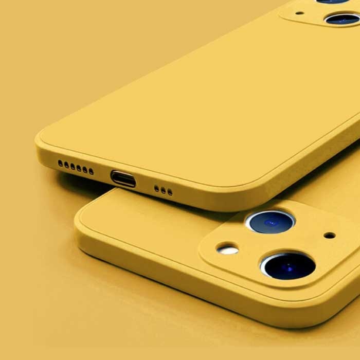 Kwadratowe silikonowe etui do iPhone’a 14 – miękkie, matowe etui, płynne etui, żółte