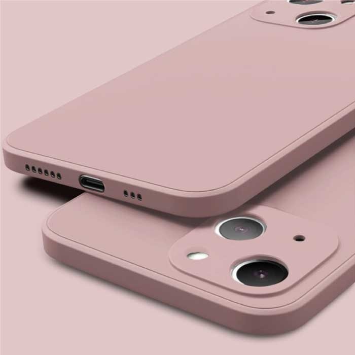 Custodia in silicone quadrata per iPhone 14 Pro - Custodia morbida opaca Liquid Cover rosa