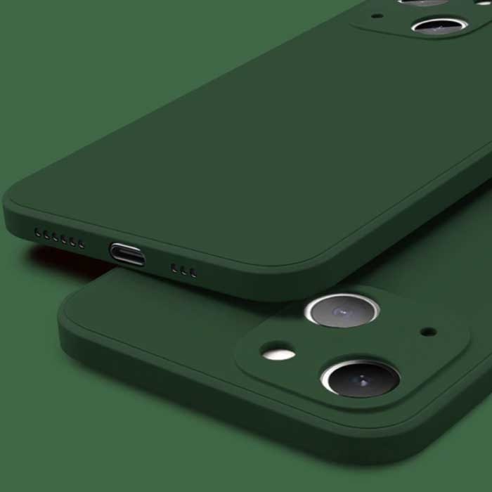 Custodia in silicone quadrata per iPhone 13 - Custodia morbida opaca Liquid Cover verde