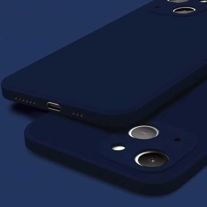 Custodia in silicone quadrata per iPhone 13 - Custodia morbida opaca Liquid Cover blu scuro