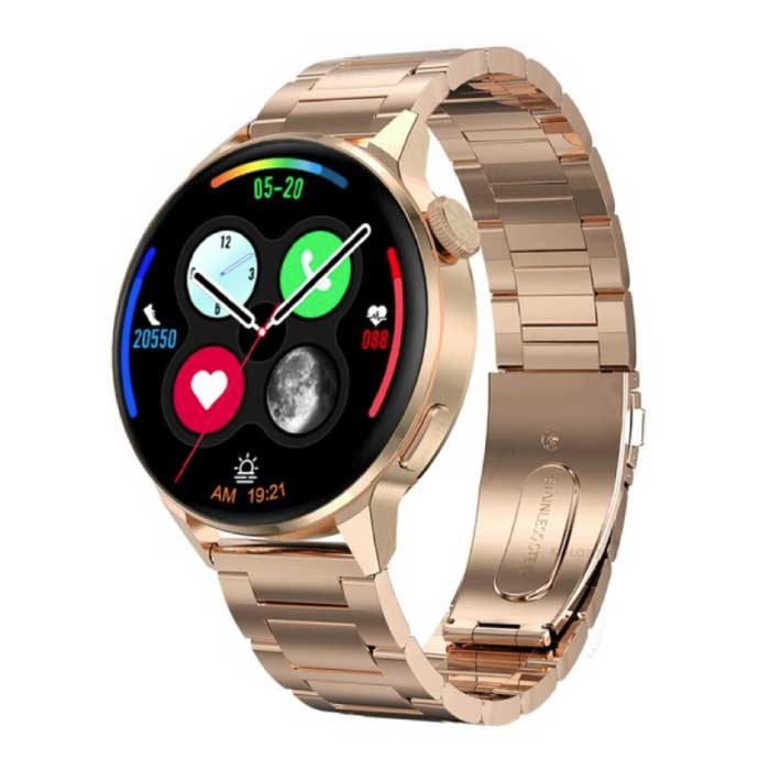 Smartwatch Fitness Sport Activity Tracker Uhr - NFC / EKG / GPS / IP68 - Metallarmband Gold