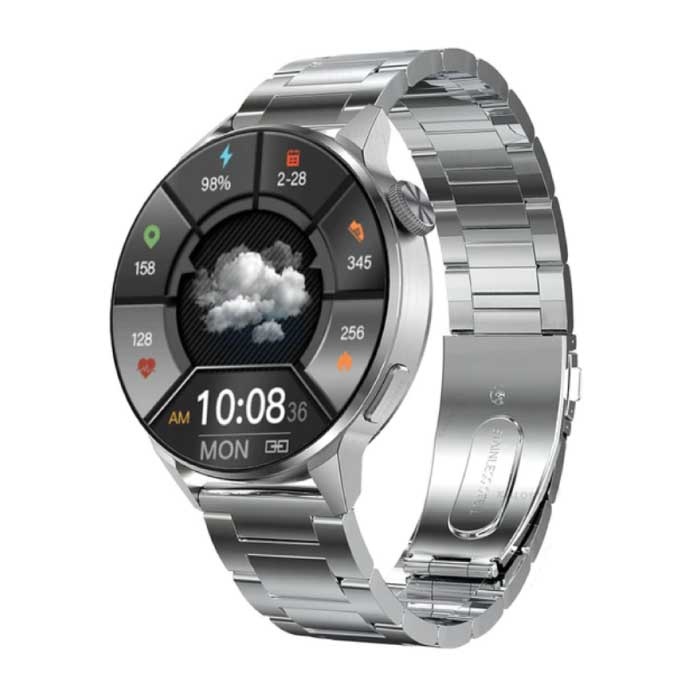 Smartwatch Fitness Sportowy zegarek do śledzenia aktywności - NFC / EKG / GPS / IP68 - metalowy pasek srebrny