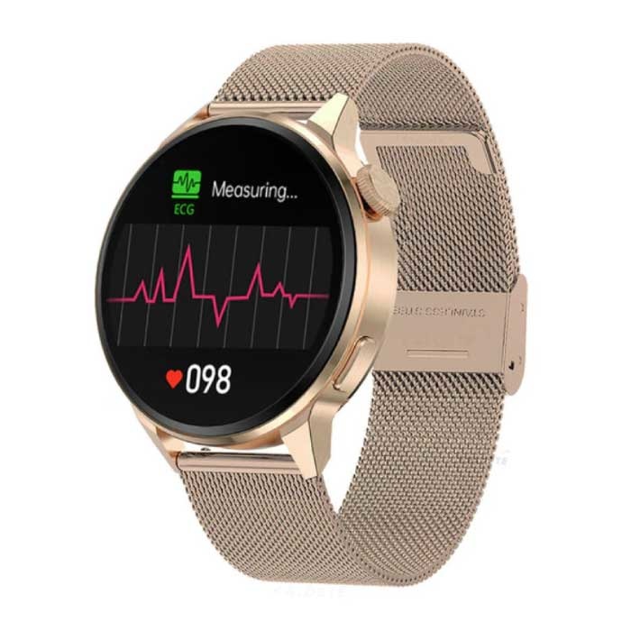 Smartwatch Fitness Sportowy zegarek do śledzenia aktywności - NFC / EKG / GPS / IP68 - Złoty pasek z siatki