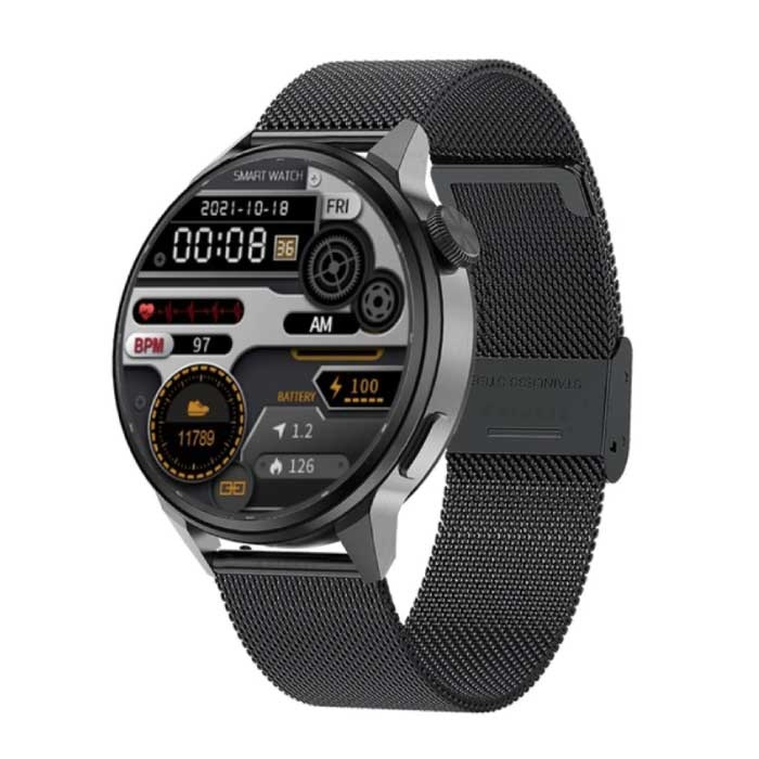 Smartwatch Fitness Sport Activity Tracker Horloge - NFC / ECG / GPS / IP68 - Mesh Bandje Zwart