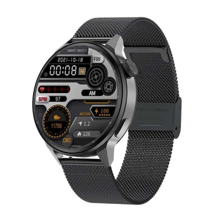 Smartwatch Fitness Sportowy zegarek do śledzenia aktywności – NFC / EKG / GPS / IP68 – Czarny pasek z siatki