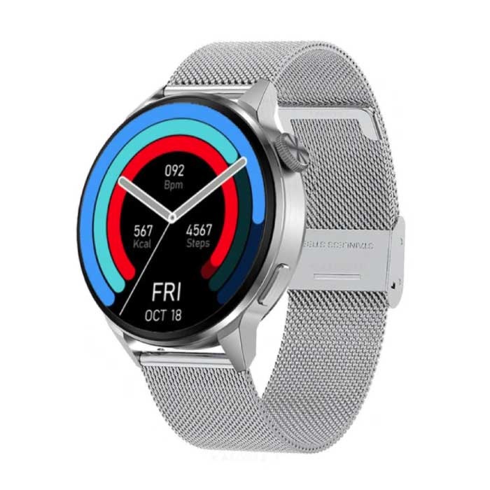 Smartwatch Fitness Sportowy zegarek do śledzenia aktywności - NFC / EKG / GPS / IP68 - Srebrny pasek z siatki