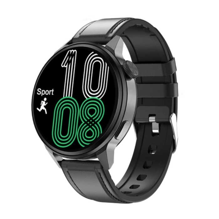 Smartwatch Fitness Sport Activity Tracker Watch - NFC / ECG / GPS / IP68 - Cinturino in pelle nero