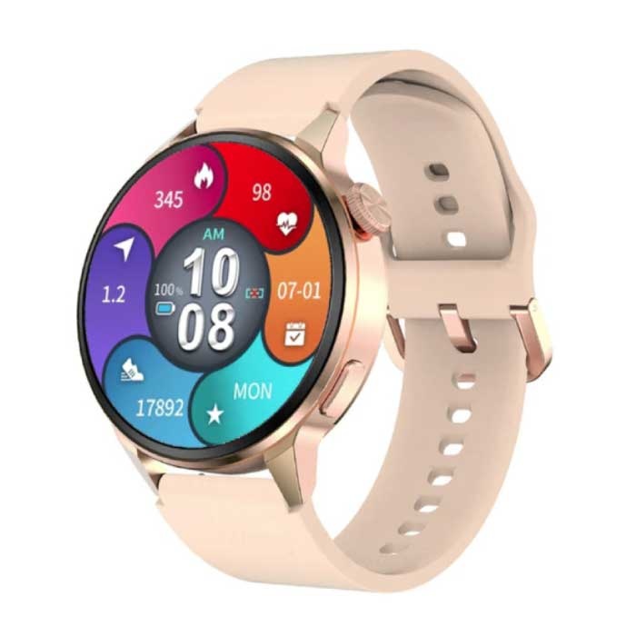 Smartwatch Fitness Sport Activity Tracker Watch - NFC / ECG / GPS / IP68 - Correa de silicona Dorada