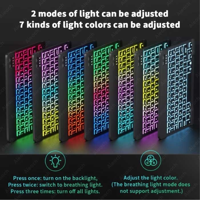 AIEACH RGB-Tastaturhülle und -Maus für iPad 10,2 Zoll – QWERTZ-Multifunktionstastatur, Bluetooth-Smart-Cover-Hülle, Rosa