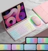 AIEACH RGB Toetsenbord Hoes en Muis voor iPad 9.7" - QWERTY Multifunctionele Keyboard Bluetooth Smart Cover Case Hoesje Roze
