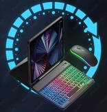 AIEACH RGB Tastaturhülle und Maus für iPad 9.7" - QWERTY Multifunktionstastatur Bluetooth Smart Cover Case Case Gelb