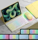 AIEACH RGB Tastaturhülle und Maus für iPad 9.7" - QWERTY Multifunktionstastatur Bluetooth Smart Cover Case Case Gelb