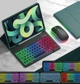 AIEACH Etui na klawiaturę i mysz RGB do iPada 9,7" - wielofunkcyjna klawiatura QWERTY Etui na Bluetooth Smart Cover Case ciemnozielone