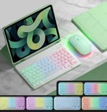 AIEACH RGB-Tastaturhülle und -Maus für iPad 9,7" - QWERTZ-Multifunktionstastatur, Bluetooth-Smart-Cover-Hülle, grün