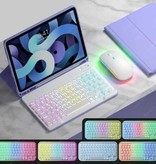 AIEACH RGB Tastaturhülle und Maus für iPad 9.7" - QWERTY Multifunktionstastatur Bluetooth Smart Cover Case Case Lila