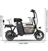 Daibot Rower elektryczny z dodatkowym siedzeniem - Składany Smart E Bike - 350W - Akumulator 8 Ah - Biały