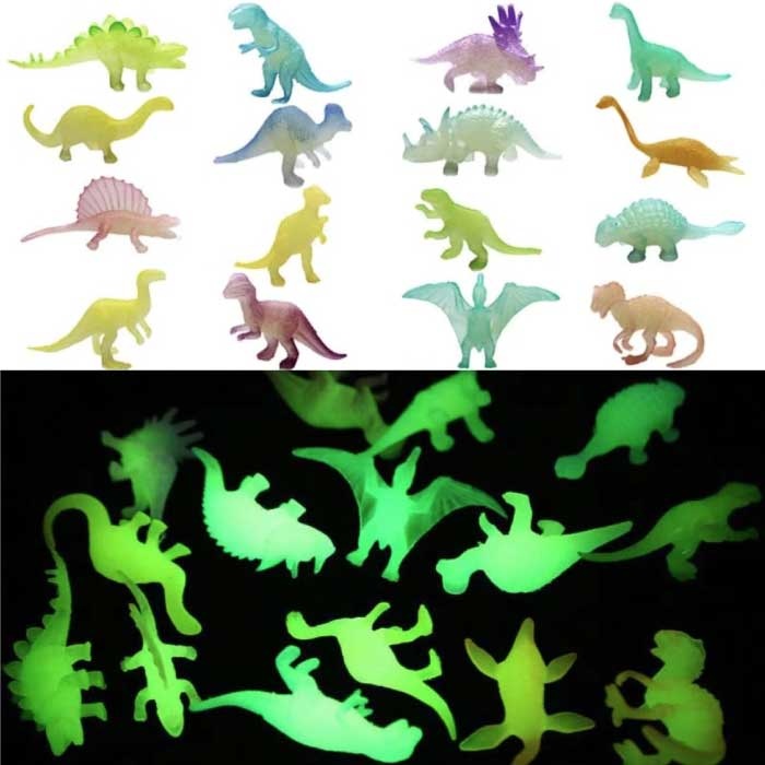 Juego de dinosaurios que brillan en la oscuridad 16 piezas - Figuras de juguete de dinosaurios luminosos para niños