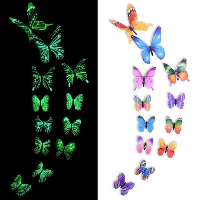 Świecące w ciemności Motyle - 12 sztuk - Świecące Naklejki Ścienne Dekoracje Kolor Mix