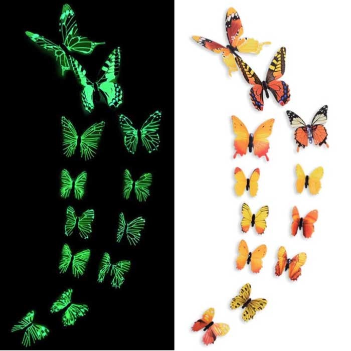 Glow in the Dark Butterflies - 12 Pieces - Luminous Wall Stickers Decoration Orange