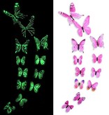 Stuff Certified® Glow in the Dark Vlinders - 12 Stuks - Lichtgevende Muurstickers Decoratie Roze