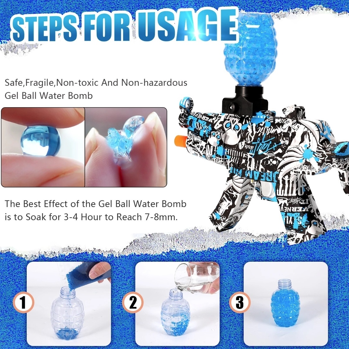 Stuff Certified® Elektrische Gel Blaster met 20.000 Balletjes - MP5 Model Water Speelgoed Foam Shooter Blauw