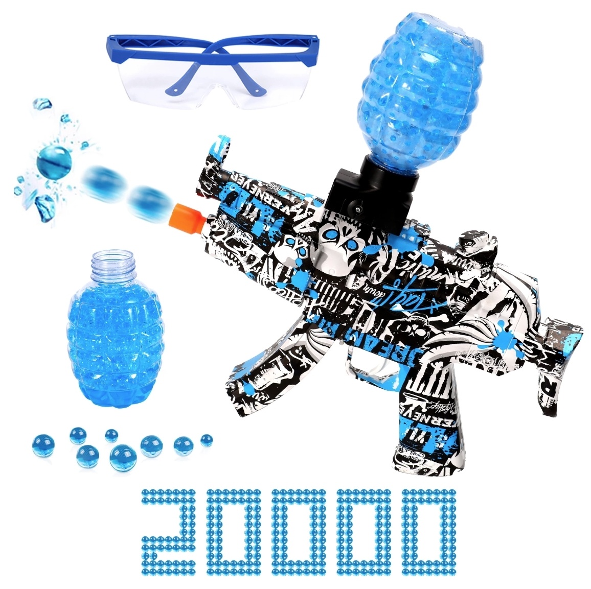 Blaster de Gel Eléctrico con 20,000 Bolas - Pistola de Juguete de Agua Modelo MP5 Azul