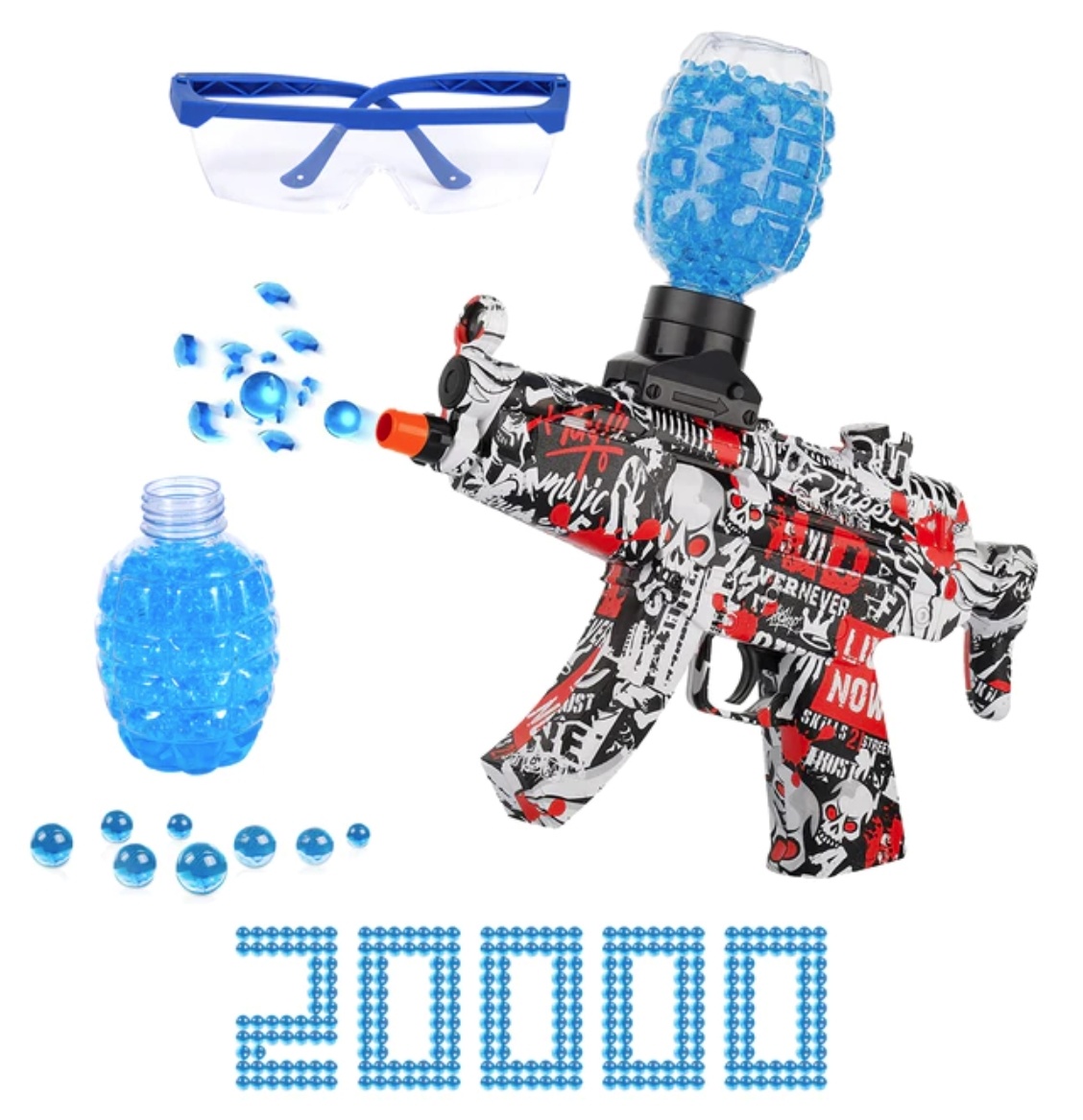 Blaster électrique à gel avec 20 000 balles - Pistolet à eau modèle MP5 rouge