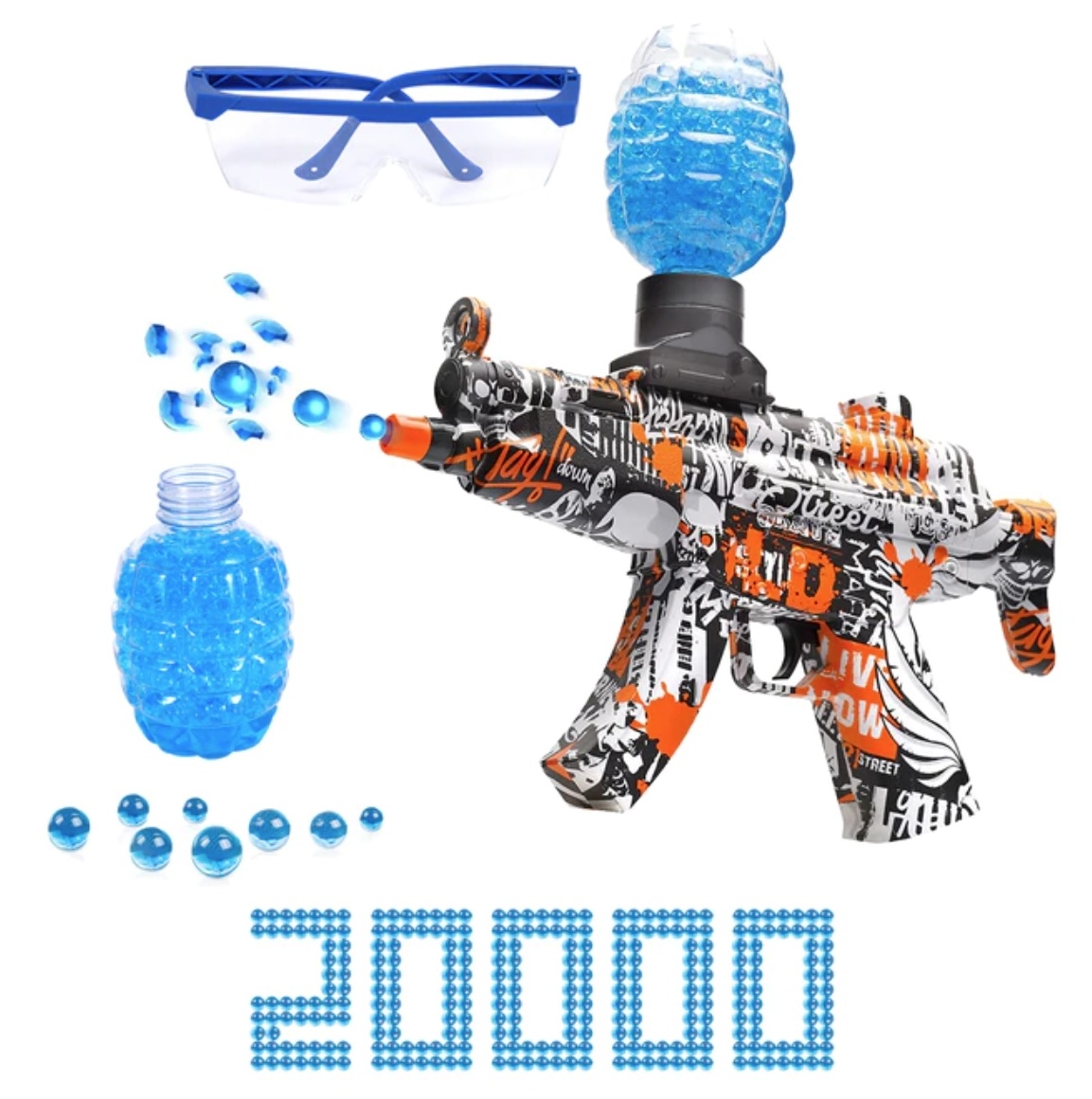 Pistola de gel eléctrica con 20.000 bolas - Modelo MP5 - Juguete acuático de espuma naranja